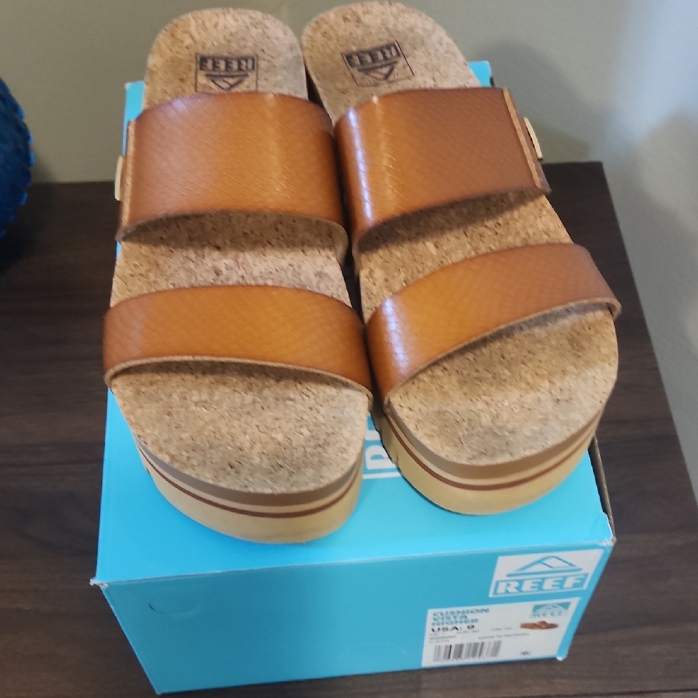 Reef Tan Cork Platform Sandals